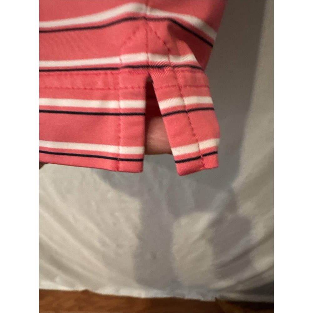 Footjoy Polo Shirt Mens M PINK/BLUE STRIPE SS Golf Performance ATHLETIC FIT - Picture 4 of 16